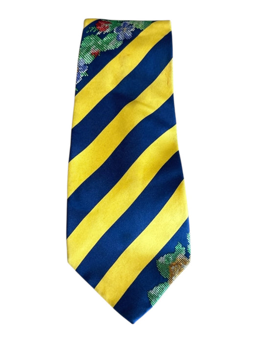 Gianni Versace AS IS Blue & Gold Silk Striped Floral Men's Ties Blue & Gold
