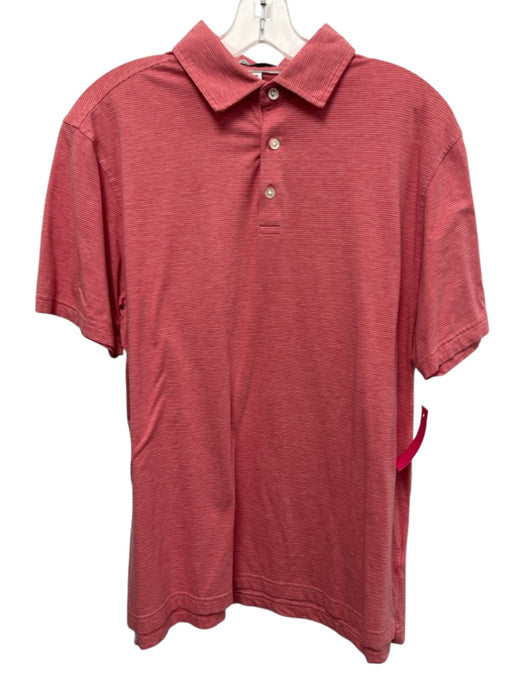 Peter Millar Size M Red & White Cotton Striped Polo Men's Short Sleeve Red & White / M