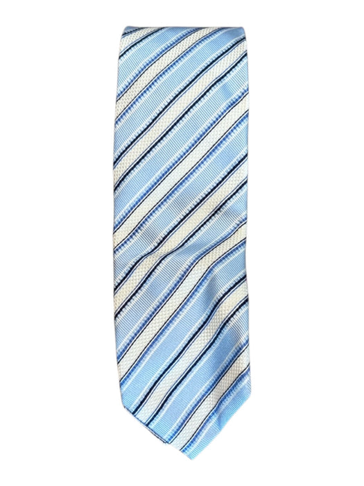 Corneliani Light Blue & White Silk Striped Men's Ties Light Blue & White