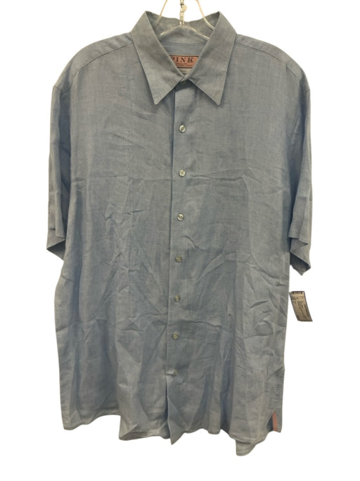 Pink Size L Light blue Linen Blend Solid Button Up Men's Short Sleeve Light blue / L
