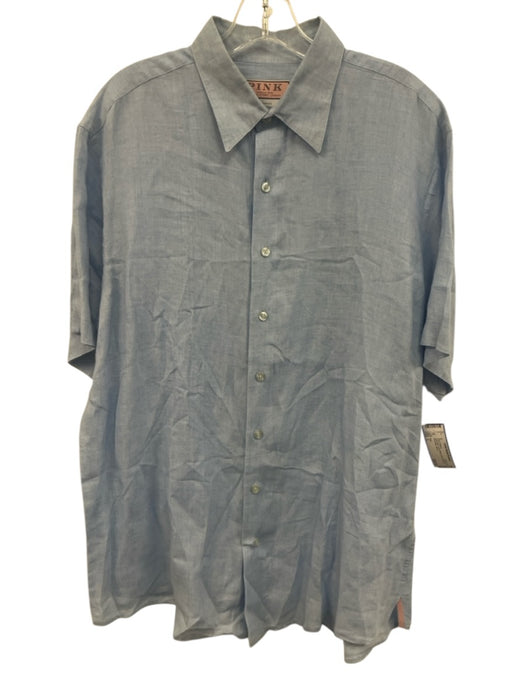 Pink Size L Light blue Linen Blend Solid Button Up Men's Short Sleeve Light blue / L