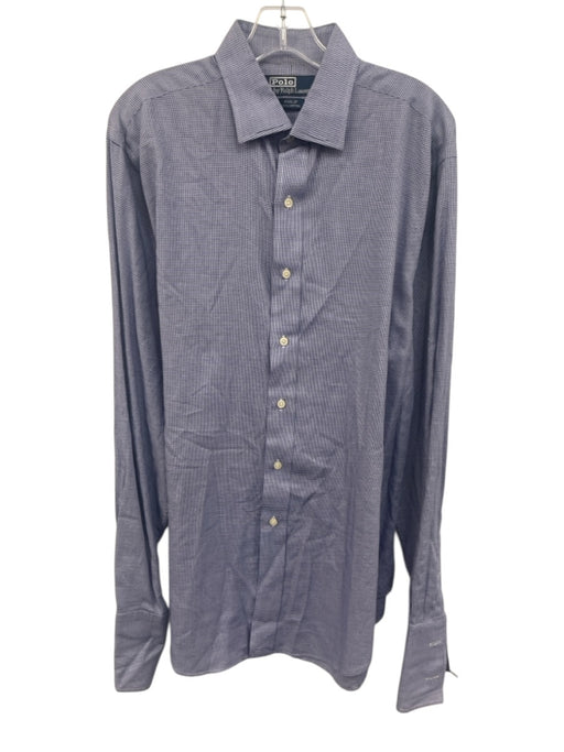 Polo Size 16 Blue & White Cotton Houndstooth Button Up Men's Long Sleeve Shirt Blue & White / 16