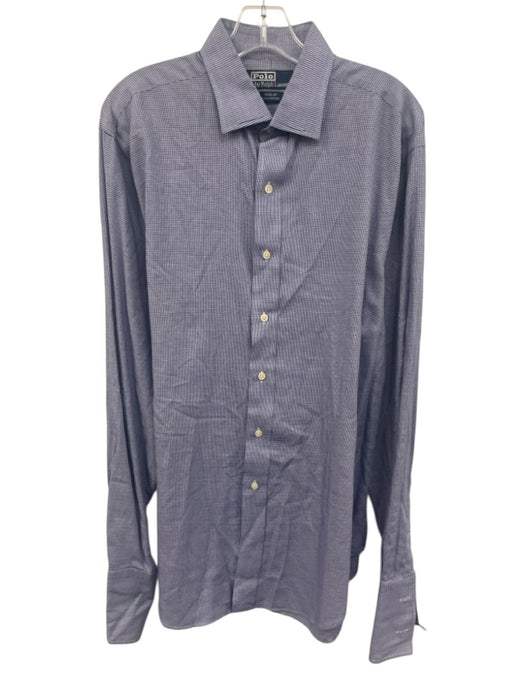 Polo Size 16 Blue & White Cotton Houndstooth Button Up Men's Long Sleeve Shirt Blue & White / 16