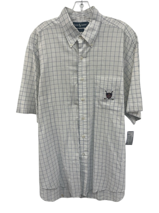 Ralph Lauren Size L White & Blue Cotton Grid Button Up Men's Short Sleeve White & Blue / L