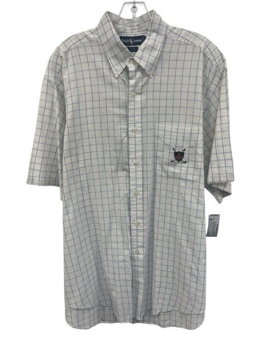 Ralph Lauren Size L White & Blue Cotton Grid Button Up Men's Short Sleeve White & Blue / L