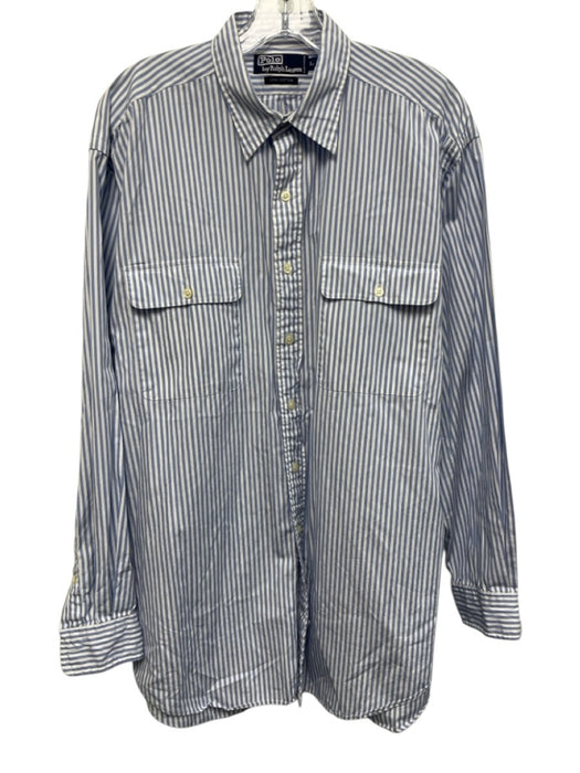 Polo Size L Blue & White Cotton Striped Button Down Men's Long Sleeve Shirt Blue & White / L