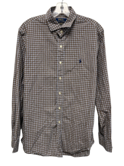 Polo Size L Brown & Blue Cotton Plaid Button Down Men's Long Sleeve Shirt Brown & Blue / L