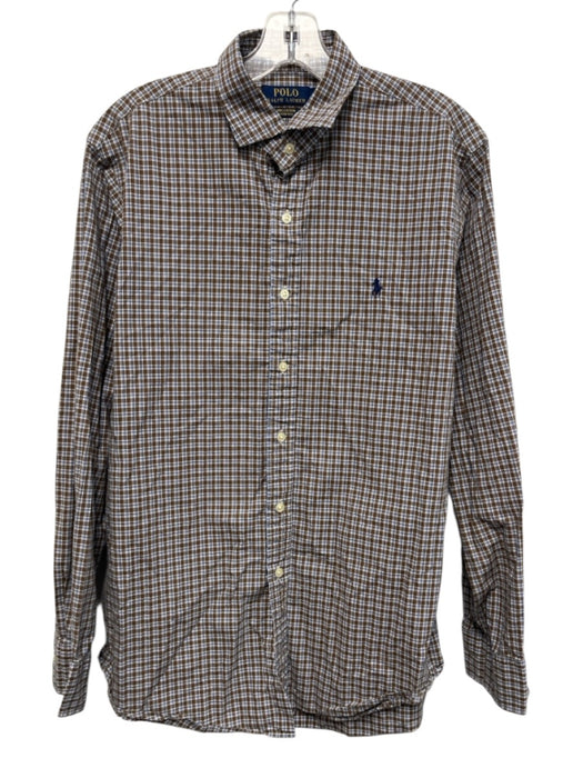 Polo Size L Brown & Blue Cotton Plaid Button Down Men's Long Sleeve Shirt Brown & Blue / L