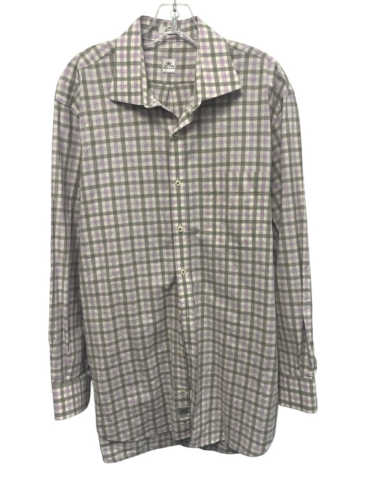 Peter Millar Size L White & Multi Cotton Plaid Button Down Long Sleeve Shirt White & Multi / L