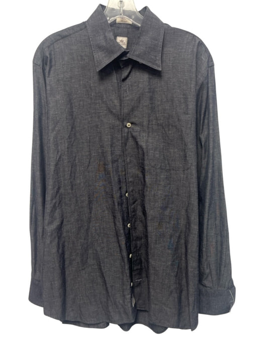 Peter Millar Size L Dark Gray Cotton Button Down Men's Long Sleeve Shirt Dark Gray / L