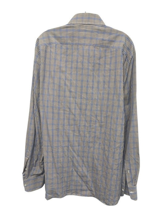 Isaia Size 16.5 Brown, White & Blue Cotton Plaid Button Down Long Sleeve Shirt Brown, White & Blue / 16.5