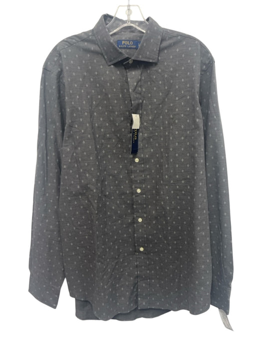 Polo NWT Size L Gray Cotton All Over Print Button Down Men's Long Sleeve Shirt Gray / L