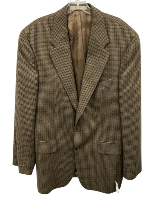 Polo University Brown & Green Silk Houndstooth Plaid 2 Button Men's Blazer Brown & Green / 42T