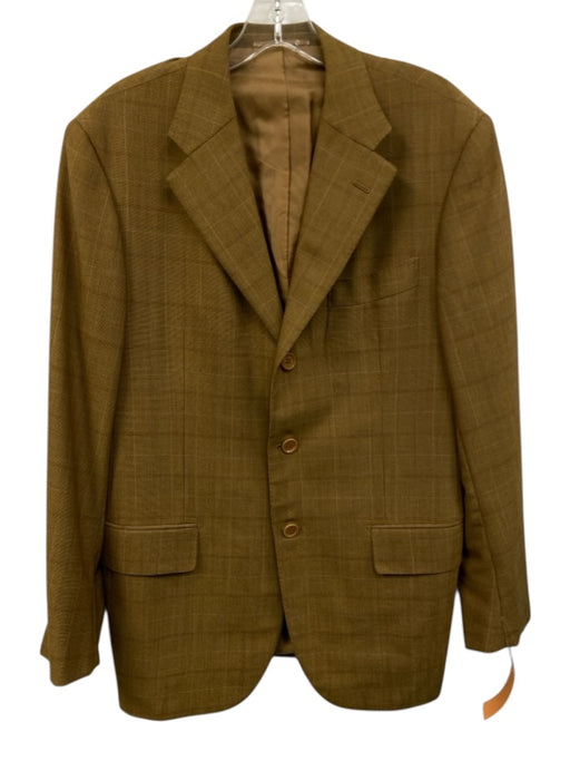 Luciano Barbera Tan Wool Blend Plaid 3 button Men's Blazer Tan / est 38