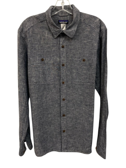Patagonia Size M Blue Cotton Blend chambray Point Collar Men's Long Sleeve Shirt Blue / M