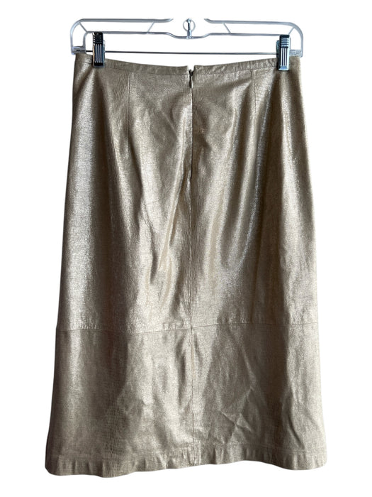 Linda Allard Ellen Tracy Size 8 Champagne Leather & Acetate Back Zip Skirt Champagne / 8