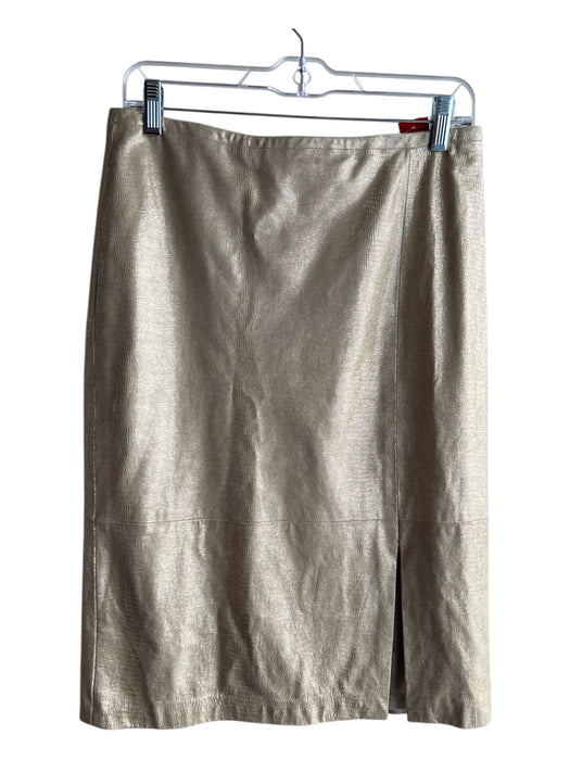 Linda Allard Ellen Tracy Size 8 Champagne Leather & Acetate Back Zip Skirt Champagne / 8