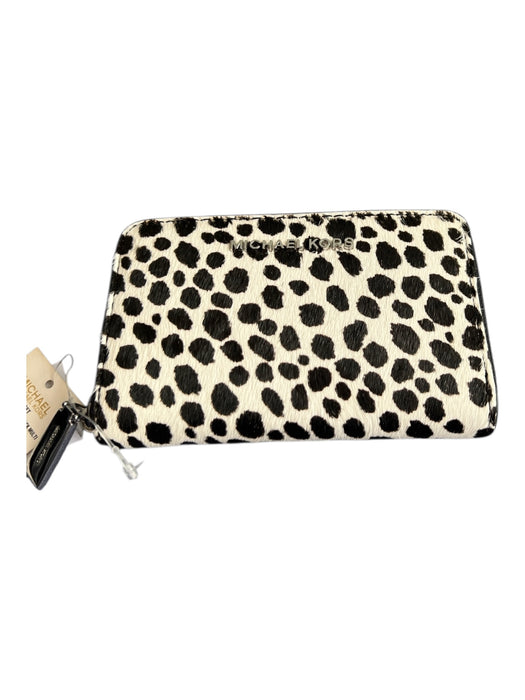 Michael Michael Kors Black & Cream Calf hair Zip Close Silver Hardware Wallets Black & Cream