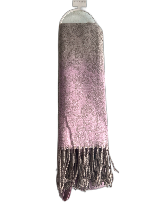 Sasso & Smyth Taupe & Pink Polyester Gradient Botanical Fringe scarf Taupe & Pink / One Size