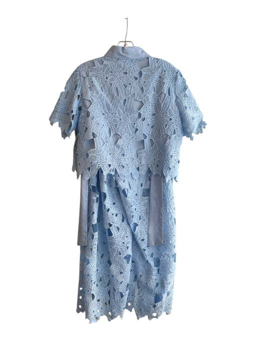No Brand Size S Baby Blue Polyester Short Sleeve Cut Outs Button Down Pant Set Baby Blue / S