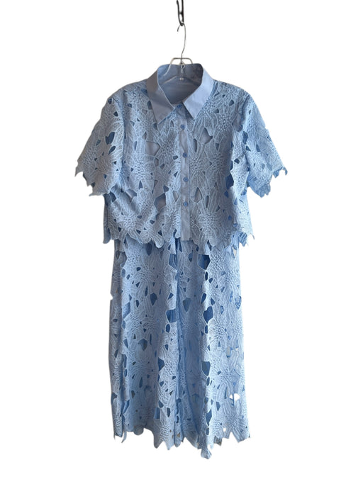 No Brand Size S Baby Blue Polyester Short Sleeve Cut Outs Button Down Pant Set Baby Blue / S