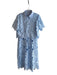 No Brand Size S Baby Blue Polyester Short Sleeve Cut Outs Button Down Pant Set Baby Blue / S
