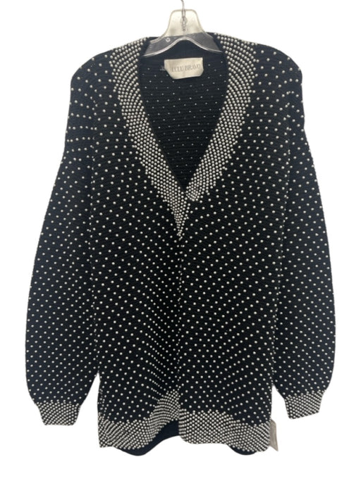 Lulu Bravo Size L Black & Silver Wool Long Sleeve Beaded Knit Heavy Sweater Black & Silver / L