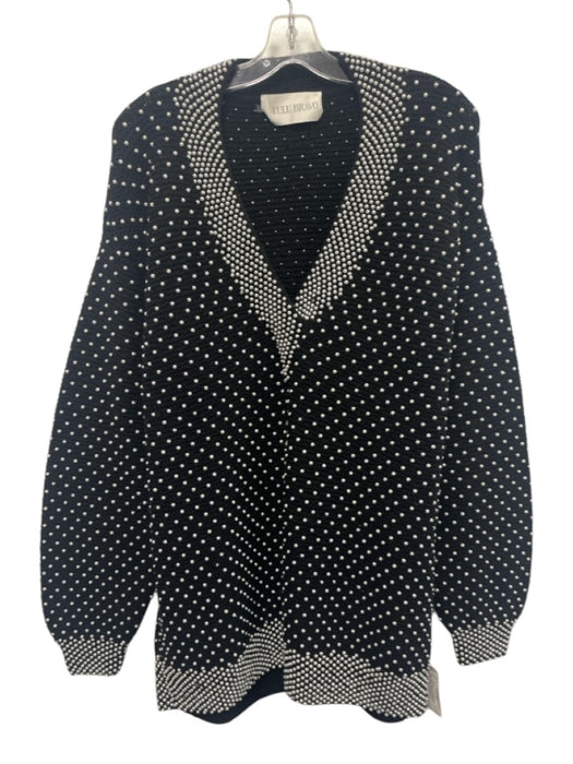 Lulu Bravo Size L Black & Silver Wool Long Sleeve Beaded Knit Heavy Sweater Black & Silver / L