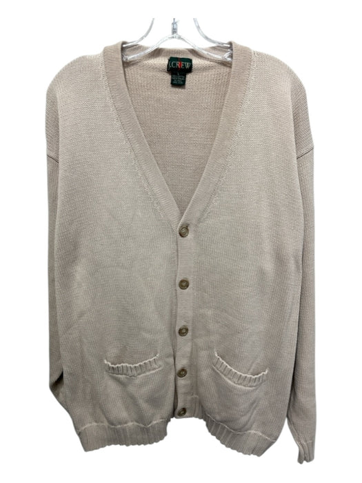 J Crew Size Large Beige Cotton Long Sleeve Button Front Knit Pockets Cardigan Beige / Large