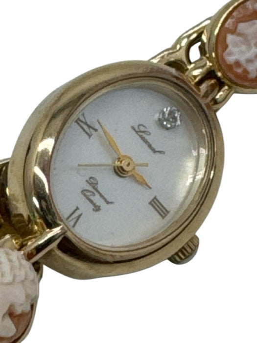 Lucoral Gold & Peach Metal Mother of Pearl Cameo Push Clasp Dainty Watches Gold & Peach