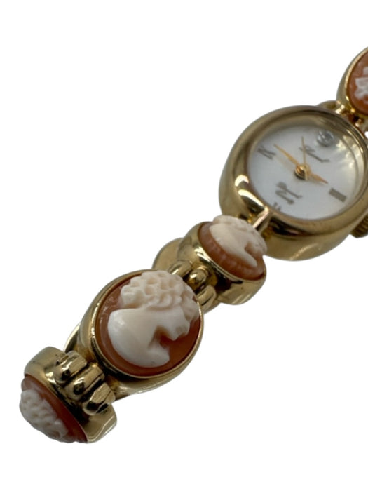 Lucoral Gold & Peach Metal Mother of Pearl Cameo Push Clasp Dainty Watches Gold & Peach