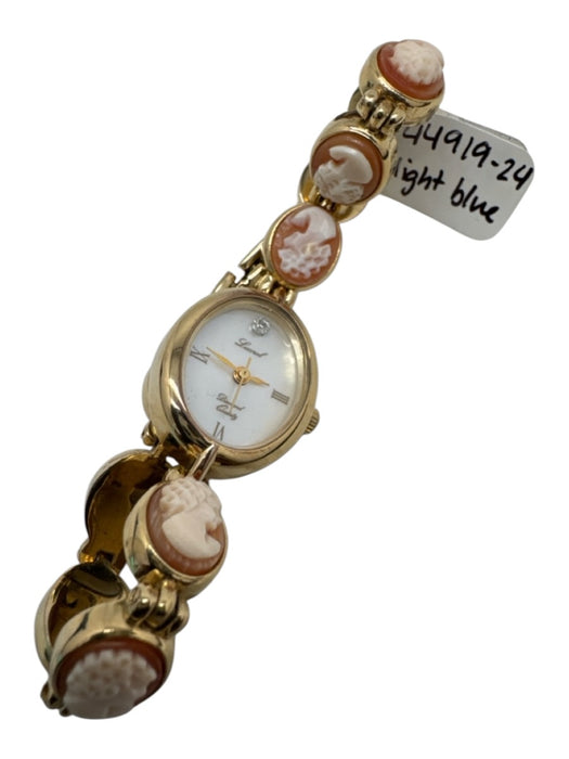 Lucoral Gold & Peach Metal Mother of Pearl Cameo Push Clasp Dainty Watches Gold & Peach