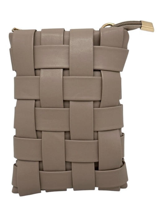 By Anthropologie Beige PU Leather Woven Zip Top Adjustable Strap Crossbody Bag Beige