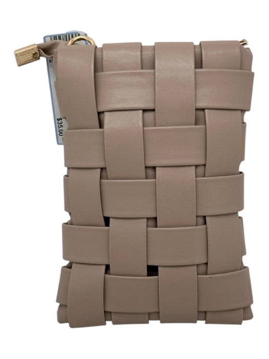 By Anthropologie Beige PU Leather Woven Zip Top Adjustable Strap Crossbody Bag Beige