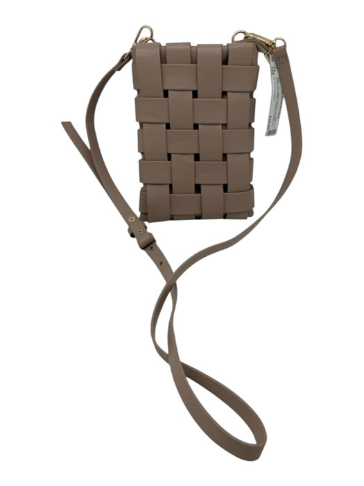By Anthropologie Beige PU Leather Woven Zip Top Adjustable Strap Crossbody Bag Beige