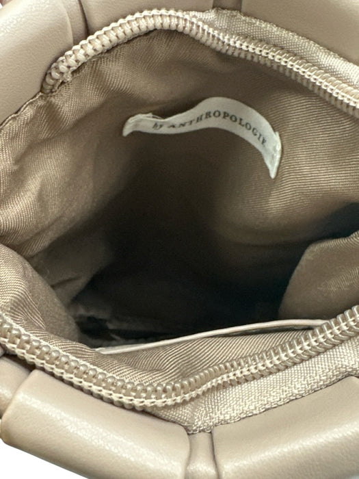 By Anthropologie Beige PU Leather Woven Zip Top Adjustable Strap Crossbody Bag Beige