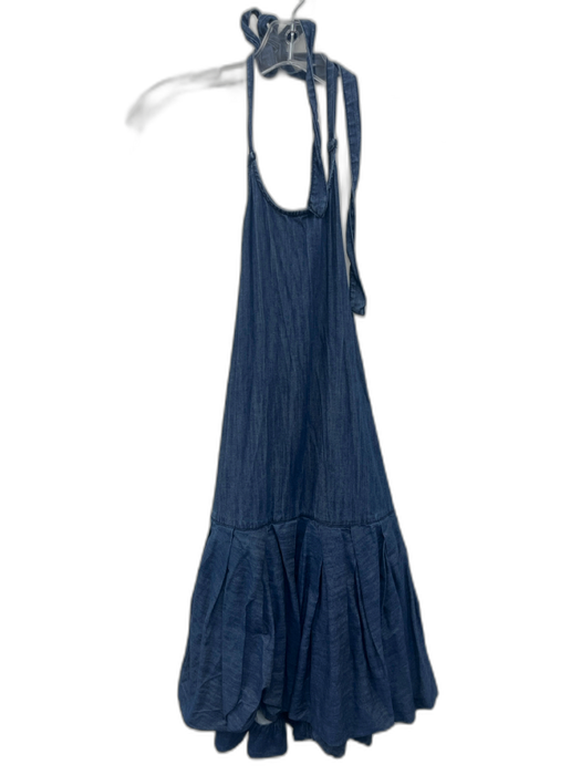 Free People Size M Blue Cotton Denim Halter Tie Open Back Bubble Hem Dress Blue / M