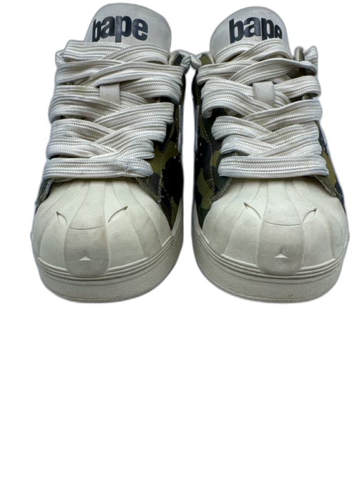 Bape Shoe Size 7 Green, Cream & Black Leather Low Top Camouflage Star Sneakers Green, Cream & Black / 7