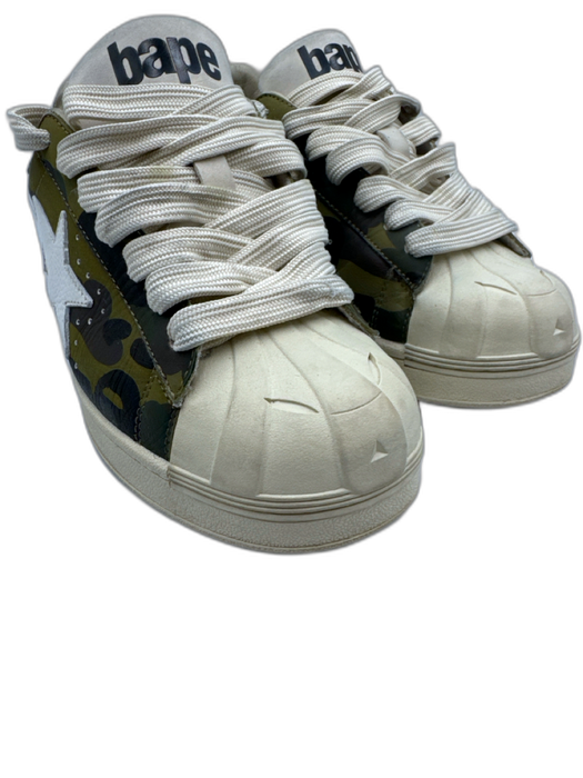 Bape Shoe Size 7 Green, Cream & Black Leather Low Top Camouflage Star Sneakers Green, Cream & Black / 7