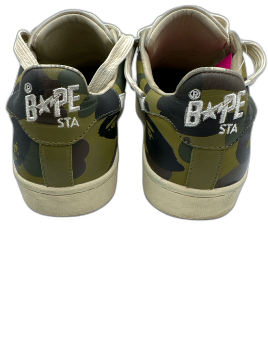 Bape Shoe Size 7 Green, Cream & Black Leather Low Top Camouflage Star Sneakers Green, Cream & Black / 7