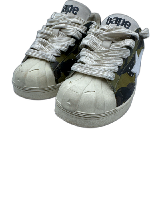 Bape Shoe Size 7 Green, Cream & Black Leather Low Top Camouflage Star Sneakers Green, Cream & Black / 7