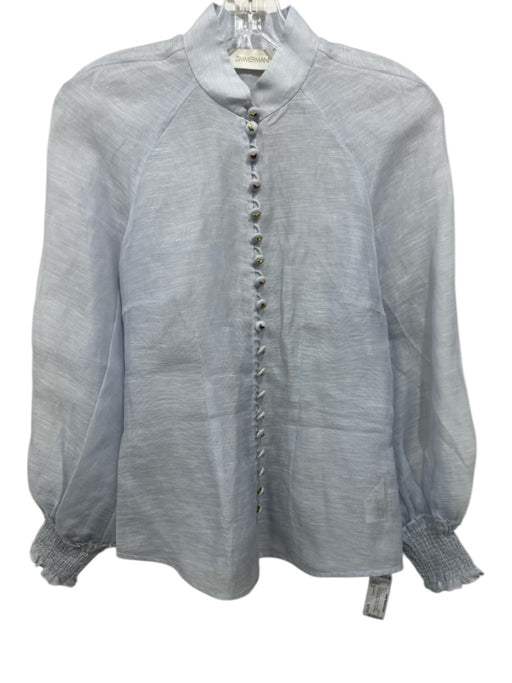 Zimmermann Size 0 Pale Blue Linen & Silk Semi Sheer Button Loop stand collar Top Pale Blue / 0