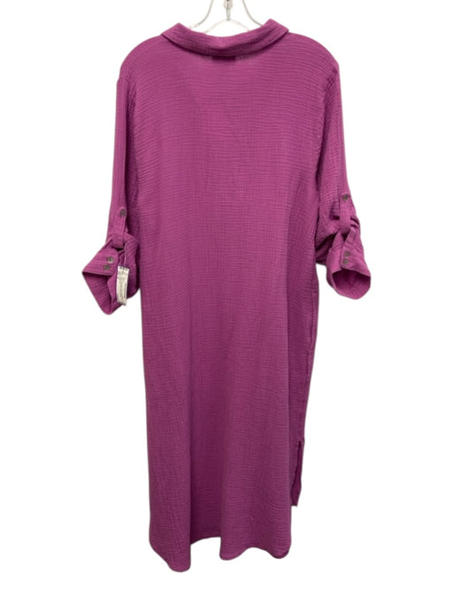J. Jill Size M Pink Purple Cotton Gauze Long Sleeve 1/4 Button Midi Dress Pink Purple / M