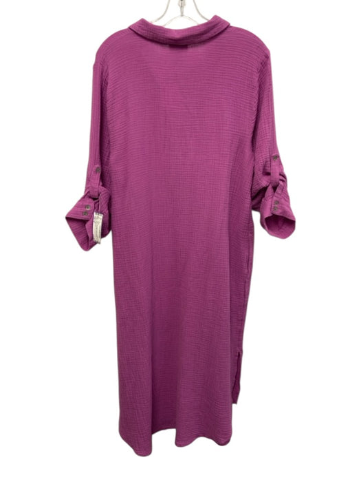 J. Jill Size M Pink Purple Cotton Gauze Long Sleeve 1/4 Button Midi Dress Pink Purple / M
