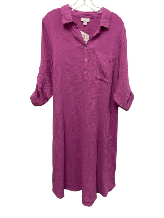 J. Jill Size M Pink Purple Cotton Gauze Long Sleeve 1/4 Button Midi Dress Pink Purple / M
