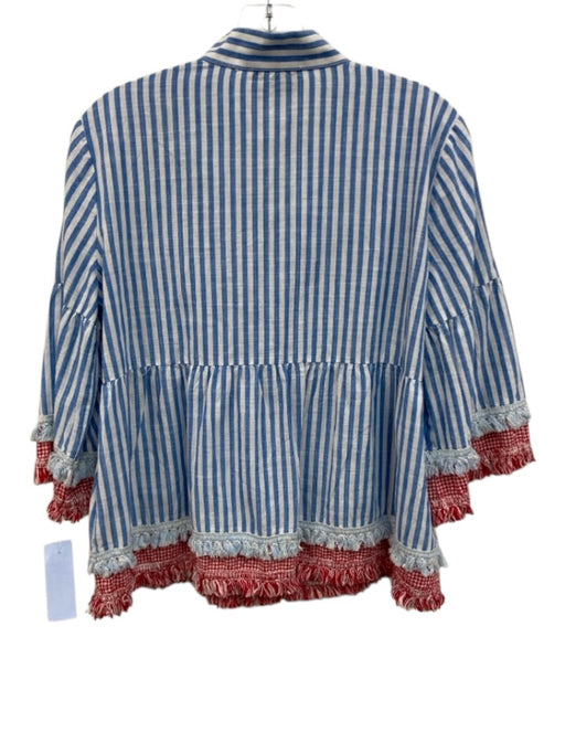 Tuckernuck Size M Blue, White, Red Cotton Long Sleeve Striped Split Neck Top Blue, White, Red / M