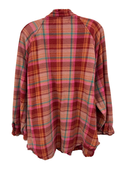 We The Free Size S Red & Multi Cotton Long Sleeve Plaid Button Up Fringe Dress Red & Multi / S
