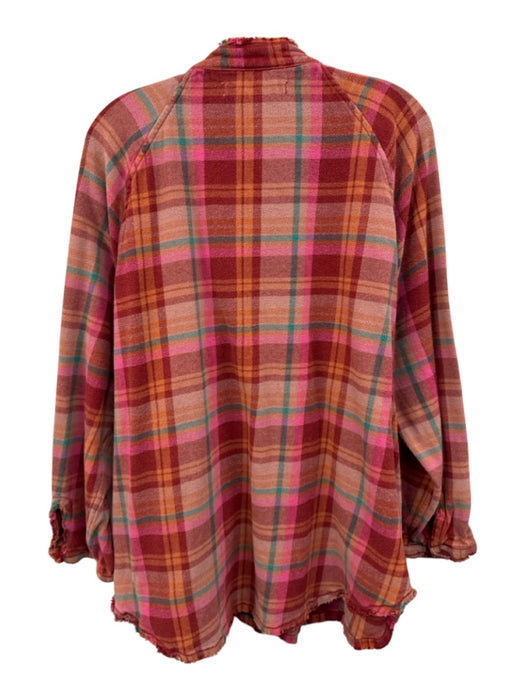 We The Free Size S Red & Multi Cotton Long Sleeve Plaid Button Up Fringe Dress Red & Multi / S