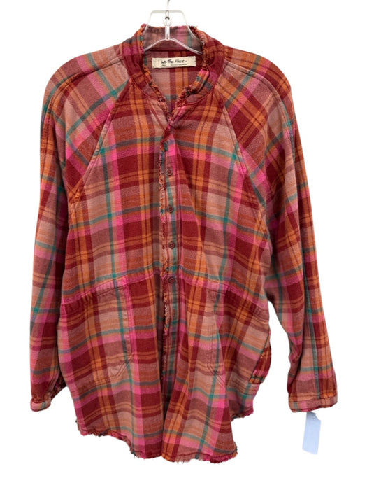 We The Free Size S Red & Multi Cotton Long Sleeve Plaid Button Up Fringe Dress Red & Multi / S