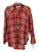 We The Free Size S Red & Multi Cotton Long Sleeve Plaid Button Up Fringe Dress Red & Multi / S